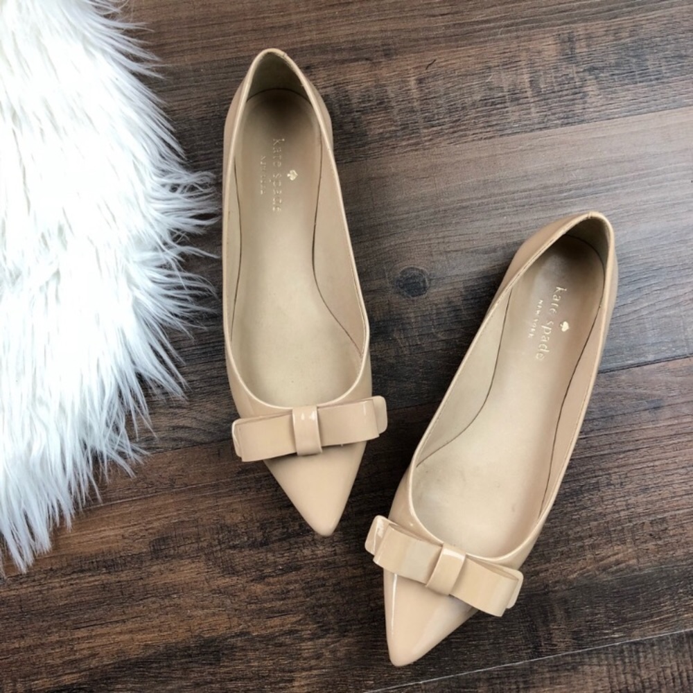 Kate Spade Pointed Bow Toe Nude Patent Flats